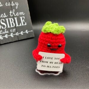 🍅Handmade Knit crochet tomato Red positive Love Sign and stand unique gift